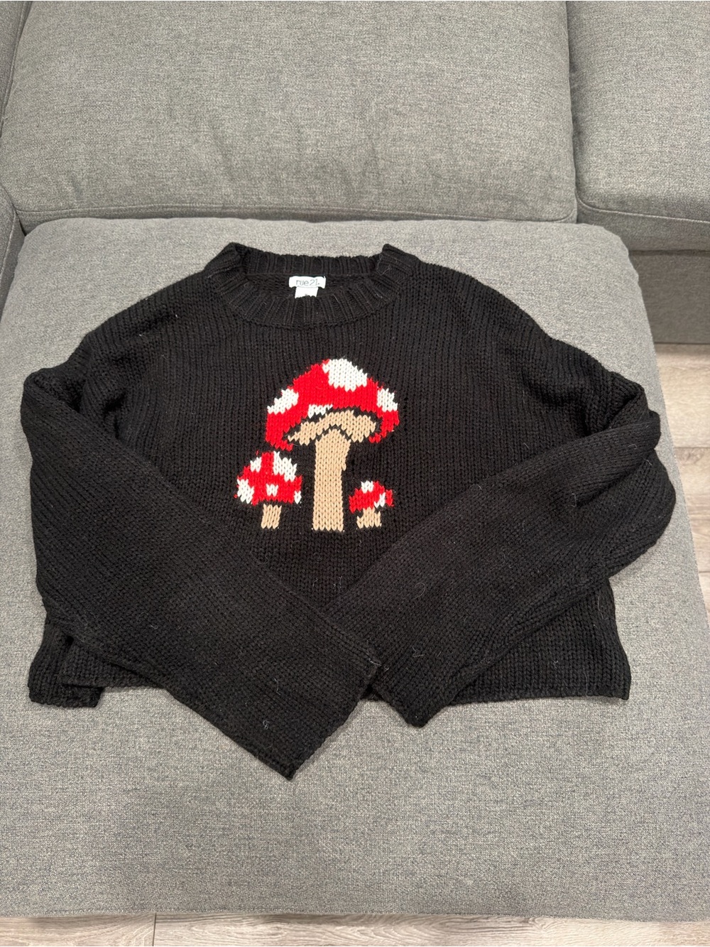 Rue 21 Black Mushroom Graphic Cropped Sweater